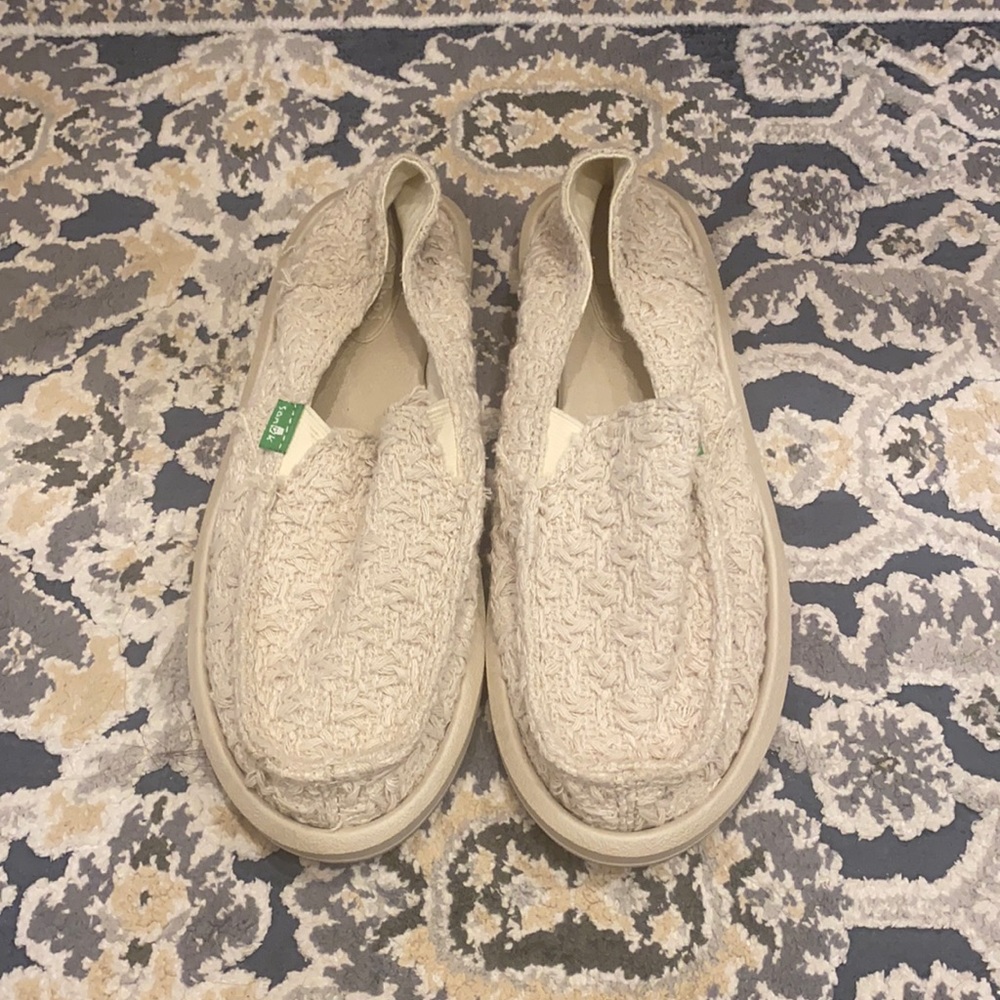 Sanuk Women's Cream Woven Slip-On Flats